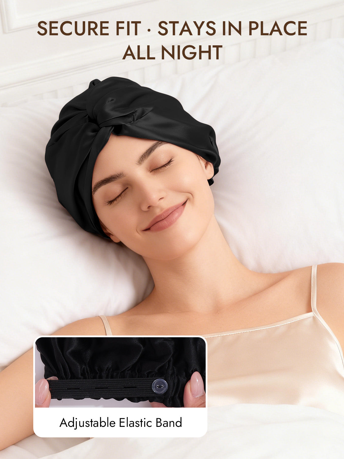 [Black] SilkSilky  22Momme Pure Silk Sleep Cap 004