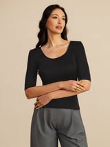 [Black] SilkSilky  Half Sleeve Women's T-Shirt 004