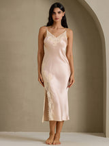 [Light Pink] SilkSilky  Spaghetti Strap V Neck Nightgown 003