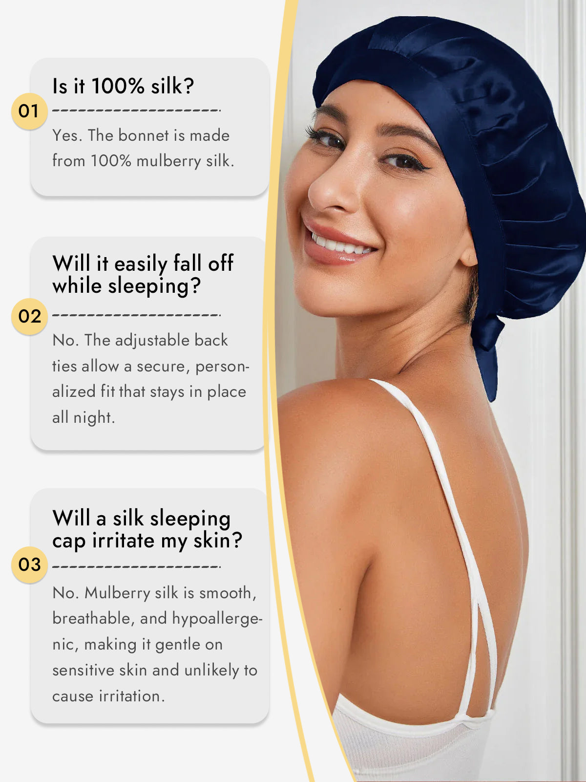 [Dark Blue] SilkSilky  Pure Silk Sleep Cap 005