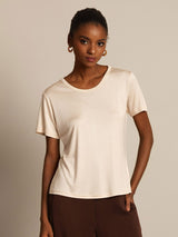 [Beige] SilkSilky  Short Sleeve Round Neck Women's T-Shirt 006
