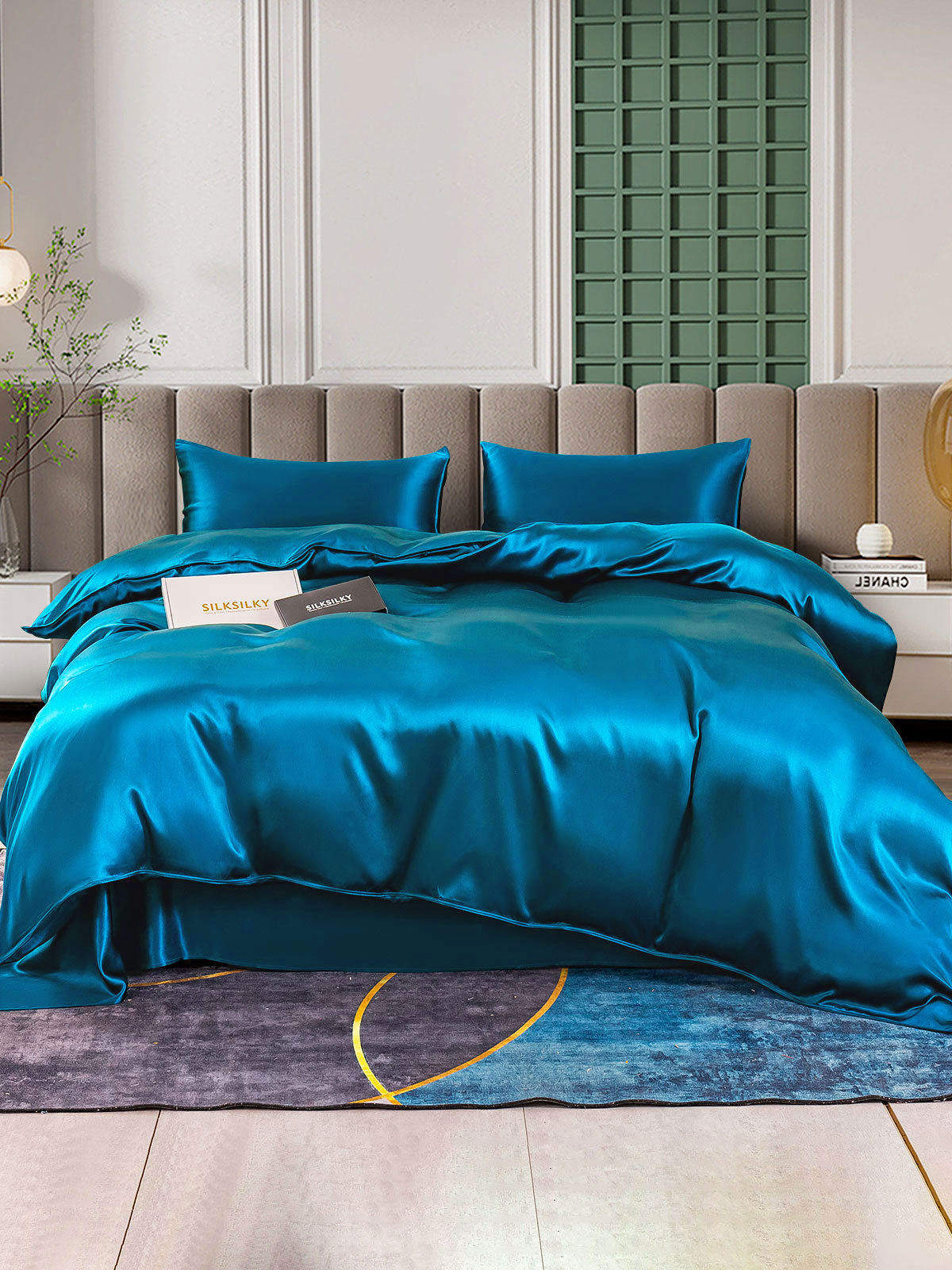 SilkSilky US 25Momme Pure Silk Bedding Set Teal 001