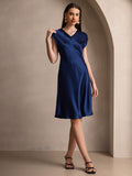 SilkSilky  Pure Silk Sleeveless V Neck Dress DarkBlue 003