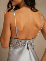 [Grayish Blue] SilkSilky  Spaghetti Strap V Neck Nightgown 006