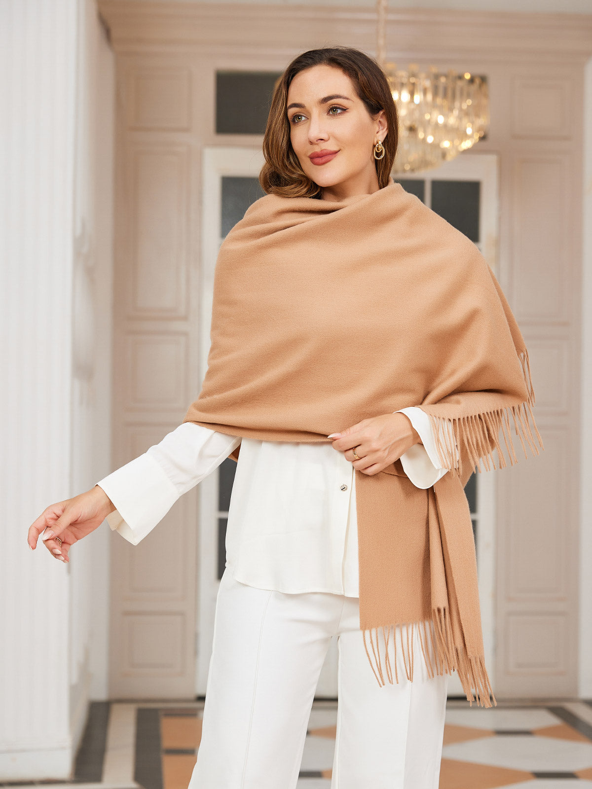 [Tan] SilkSilky  Wool Scarf 004