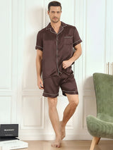 [Coffee] SilkSilky  Short Sleeve Notch Collar Men's Pajamas 004