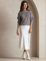 [White] SilkSilky  Pure Silk Spaghetti Strap V Neck Dress 006