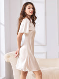 SilkSilky US Pure Silk Short Sleeve V Neck Nightgown White 004