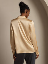 [Champagne] SilkSilky  19Momme Long Sleeve Lapel Collar Women's Shirt 003