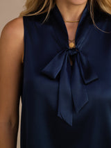 [Dark Blue] SilkSilky Sleeveless Tie Neck Camisole Top 007
