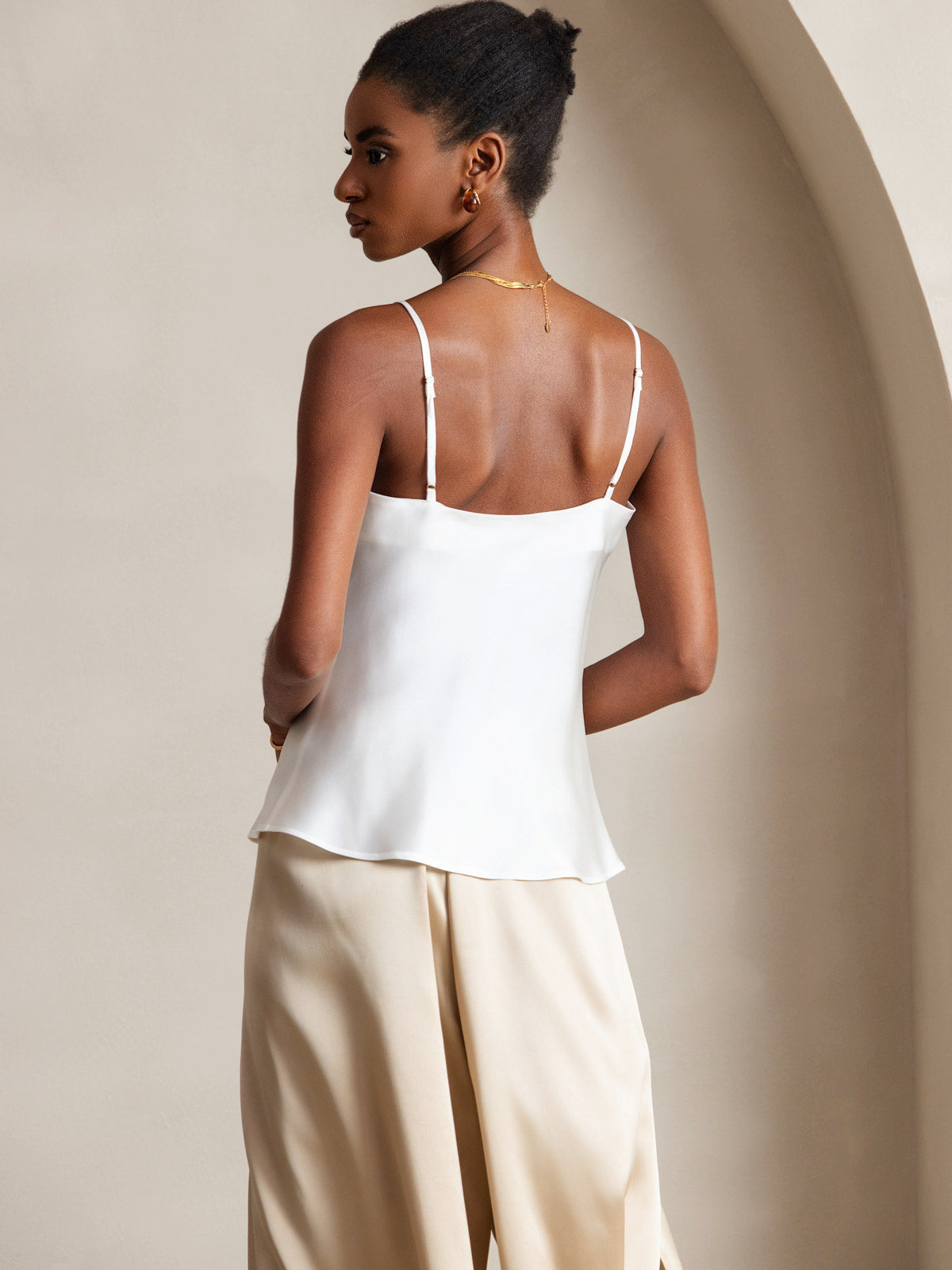 [White] SilkSilky  Pure Silk V Neck Camisole Top 002