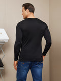 SilkSilky US Silk Knitted Long Sleeve Round Neck Men's T Shirt Black 002