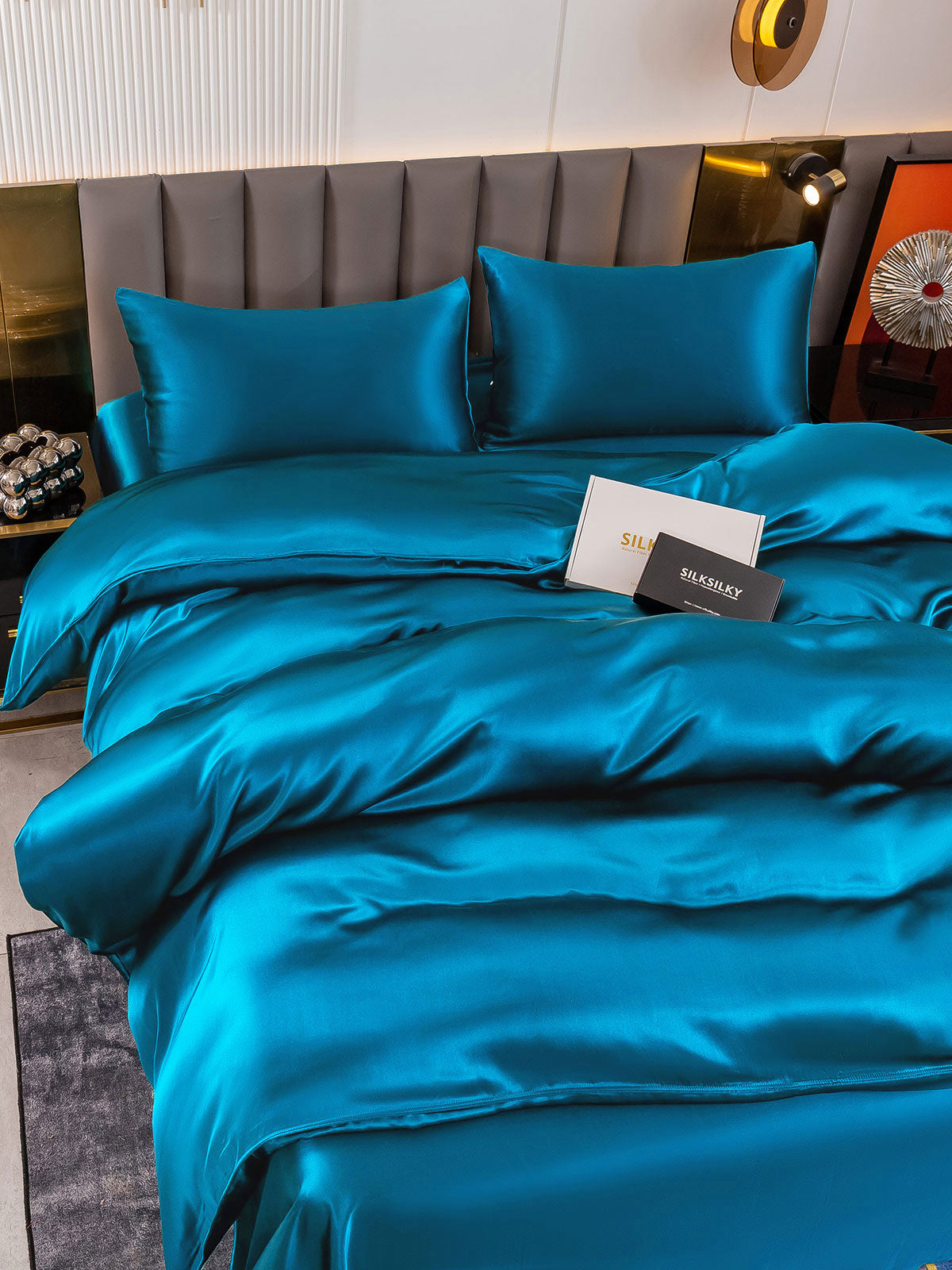 SilkSilky US 19Momme Pure Silk Bedding Set Teal 003