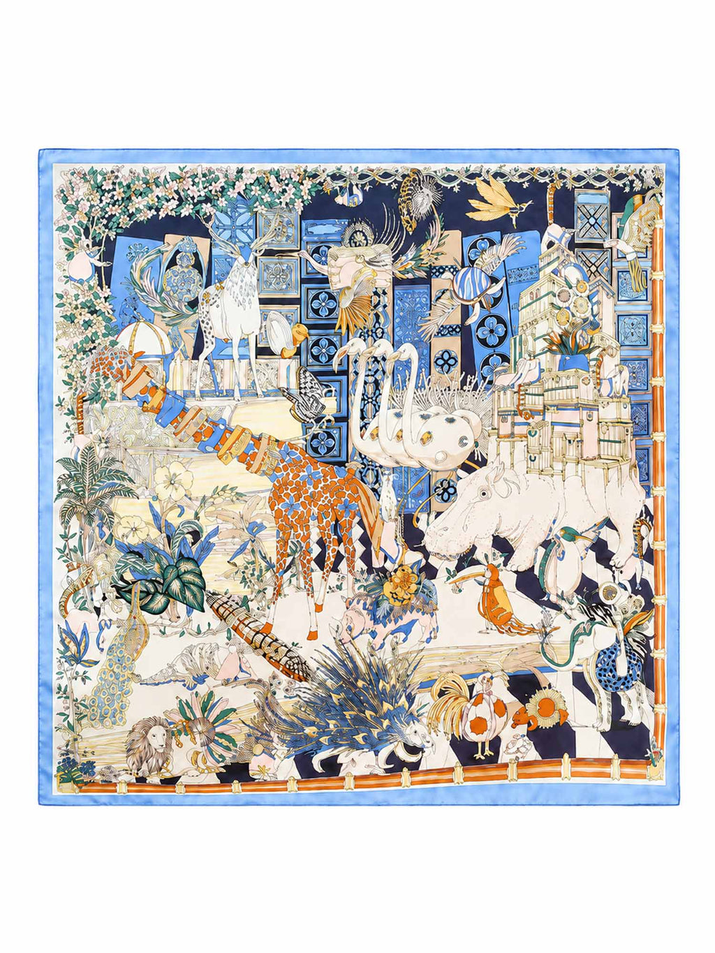 100% Mulberry Silk Scenery Pattern Square Scarf 68x68cm 26.8