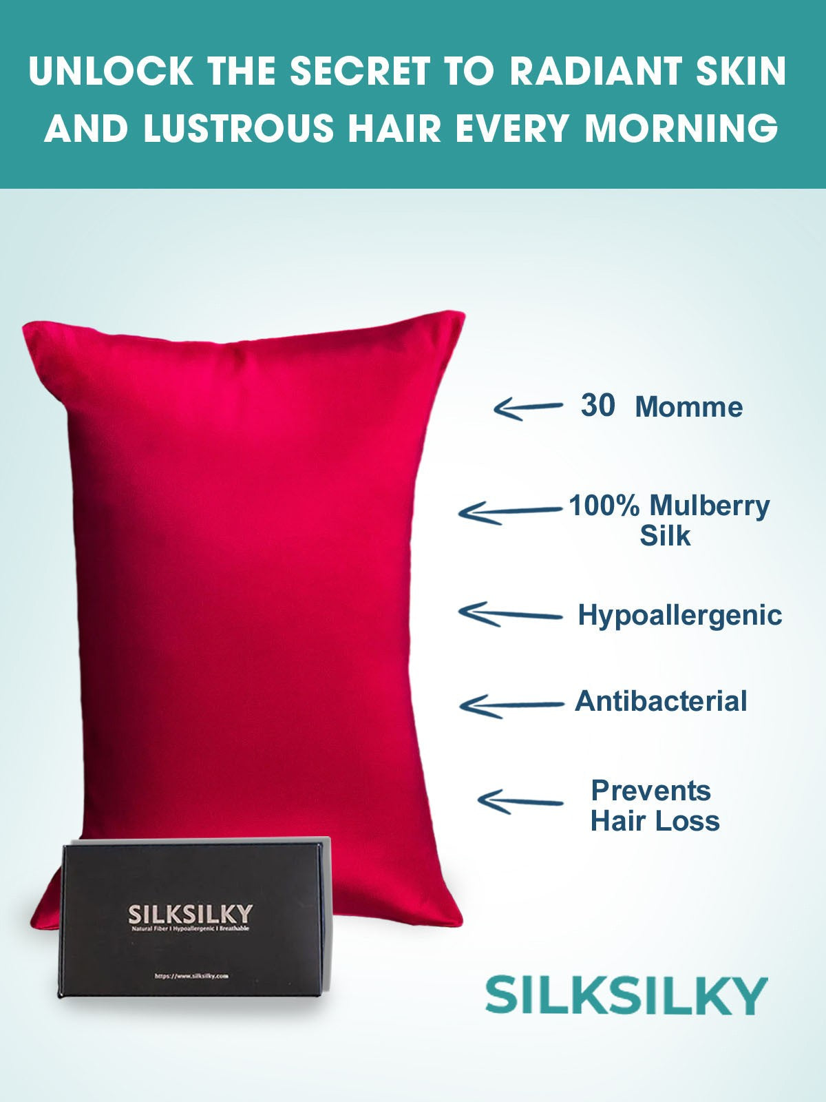 SilkSilky US 30Momme Pure Silk Pillowcase Wine 003