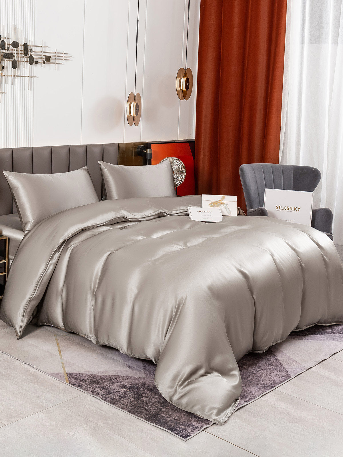 SilkSilky US 19Momme Pure Silk Bedding Set Gray 002