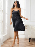 SilkSilky US Pure Silk Sleeveless V Neck Nightgown Black 003