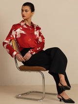 [Wine] SilkSilky  19Momme Long Sleeve Lapel Collar Women's Shirt 007