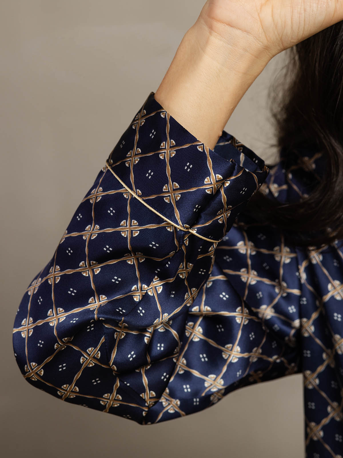 [Navy Chain] SilkSilky  Pure Silk Womens Pajamas 007