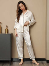 [White] SilkSilky  Long Sleeve Notch Collar Women's Pajamas 003