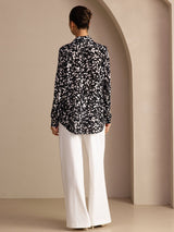 [Black Speckle] SilkSilky Long Sleeve Lapel Collar Blouse 002