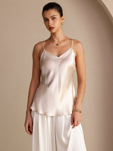 [Beige] SilkSilky Spaghetti Strap V Neck Camisole Top 001