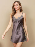 SilkSilky US Pure Silk Sleeveless V Neck Nightgown PurpleGray 003