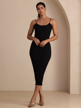 [Black] SilkSilky Spaghetti Strap Square Neck Dress 005
