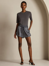 [Gray] SilkSilky  Half Sleeve Crew Neck Women's T-Shirt 009