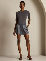 [Gray] SilkSilky  Half Sleeve Crew Neck Women's T-Shirt 009