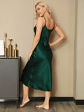 SilkSilky  Pure Silk Sleeveless Boat Neck Dress Green 005