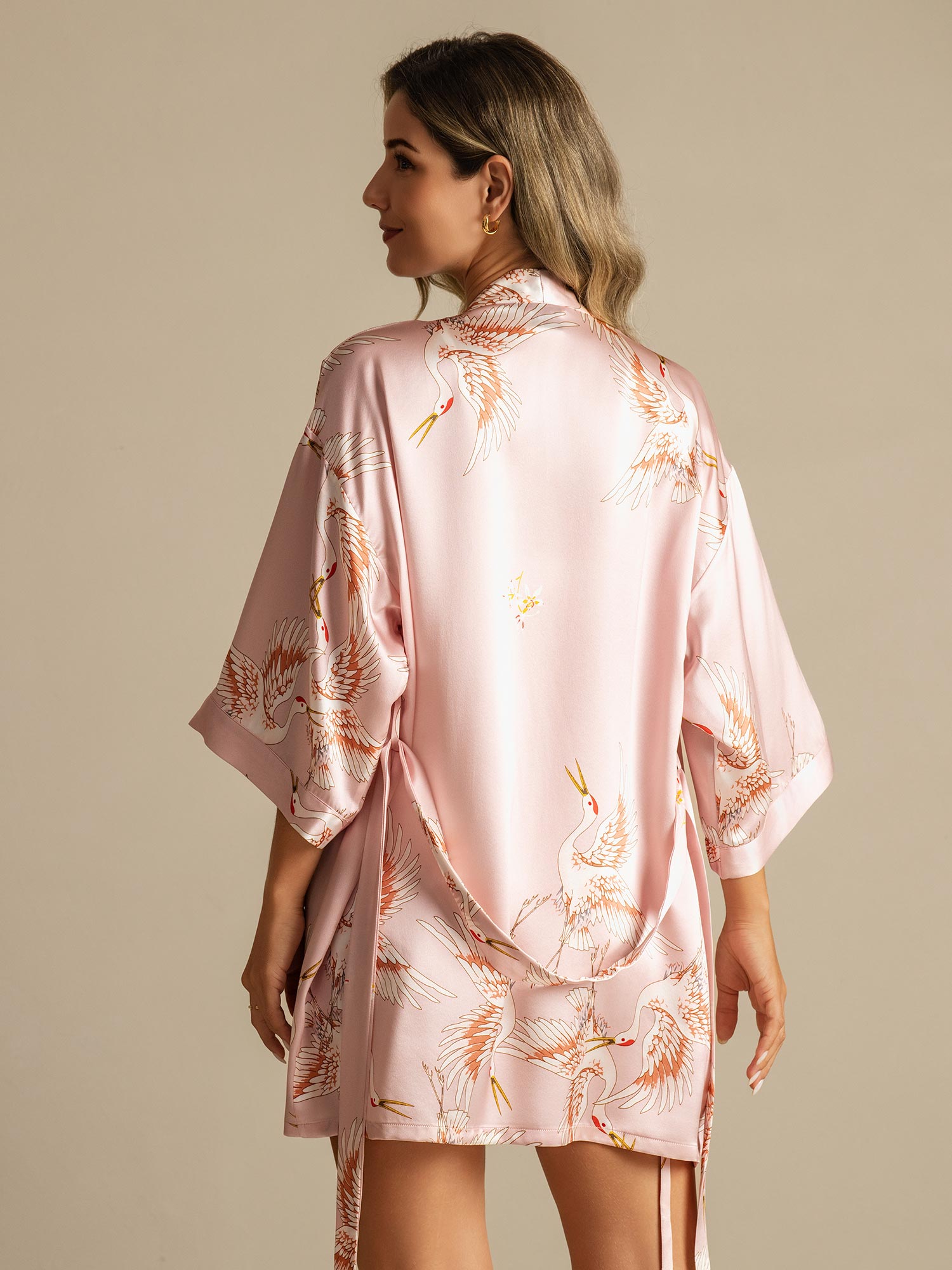 [Pink] SilkSilky  Pure Silk Deep V Neck Women's Robe 002