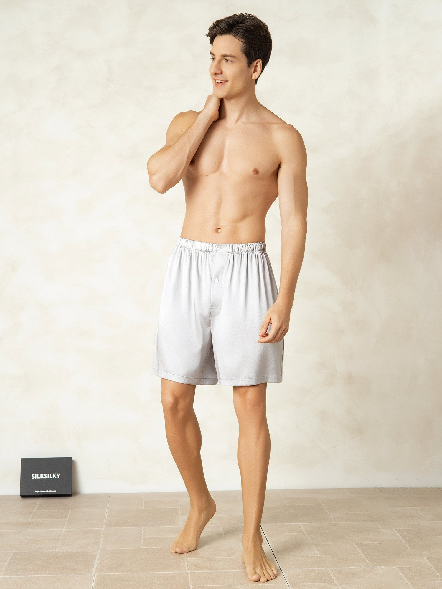 [Silver] SilkSilky Pure Silk Mens Sleep Bottoms 003