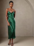 SilkSilky  Pure Silk Sleeveless Round Neck Dress Green 001