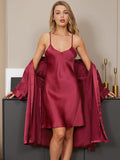 SilkSilky US Pure Silk 3/4 Sleeve Nightgown&Robe Set Wine 002