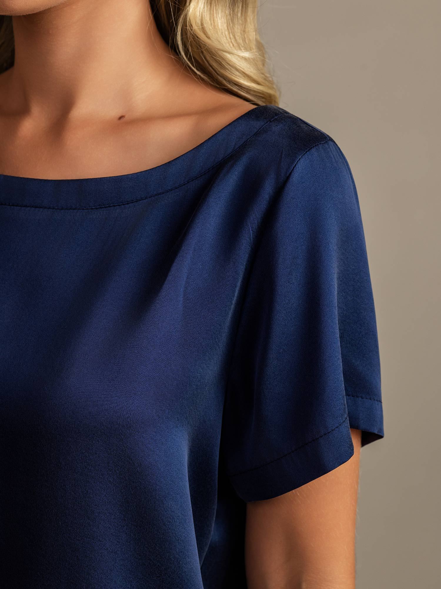 [DarkBlue] SilkSilky 19Momme Silk Round Neck Women's Pajamas 004