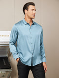 SilkSilky US Silk Blend Long Sleeve Collar Men's Shirt SteelBlue 001