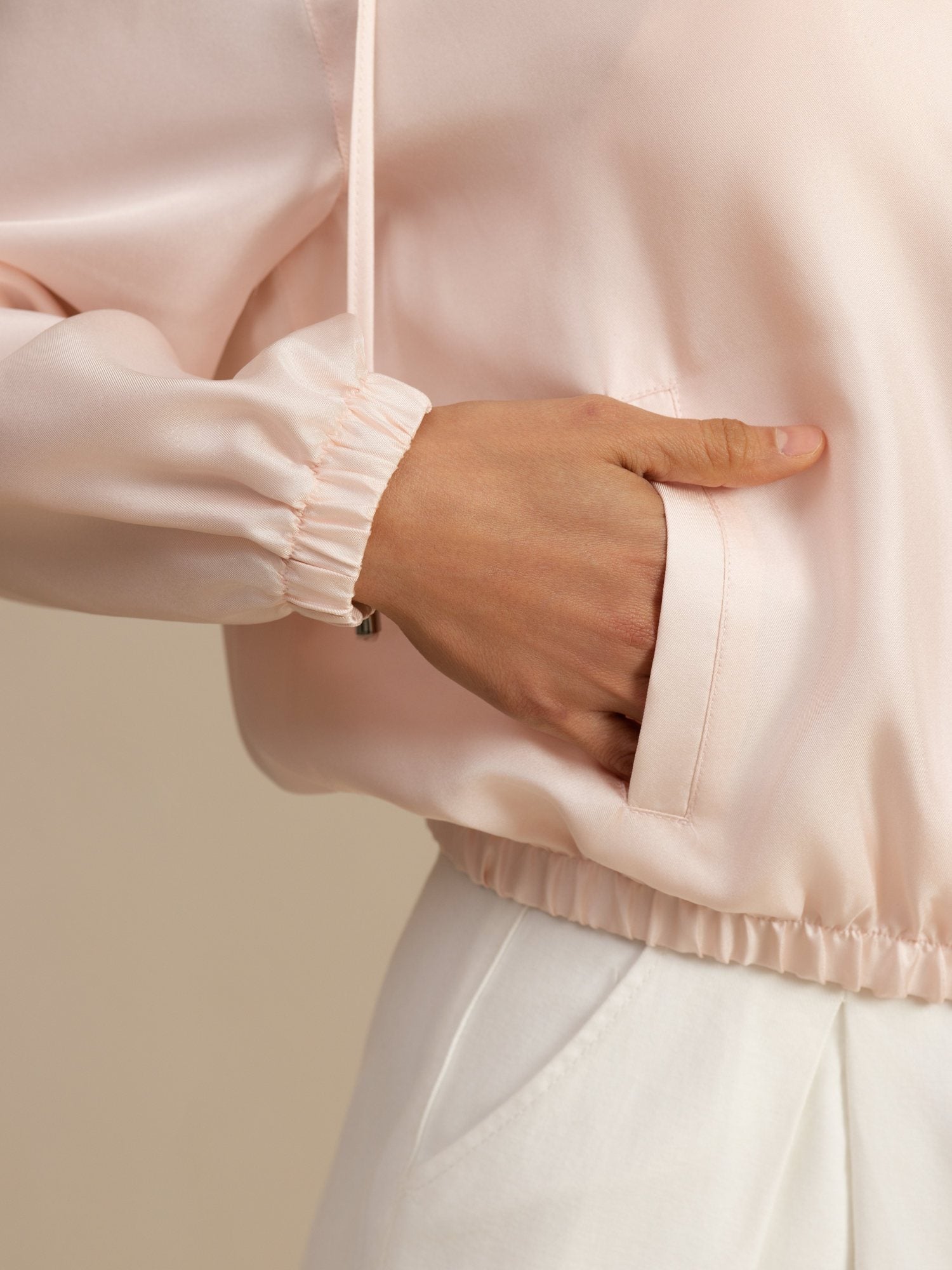 [Pink] SilkSilky 18Momme Silk Satin Surah Long Sleeve Stand Collar Women's Outerwear 005