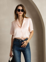 [Pink] SilkSilky  Short Sleeve Notch Collar Women's Shirt 006