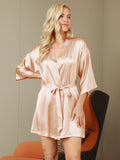 SilkSilky US Pure Silk Half Sleeve Womens Robe Champagne 001