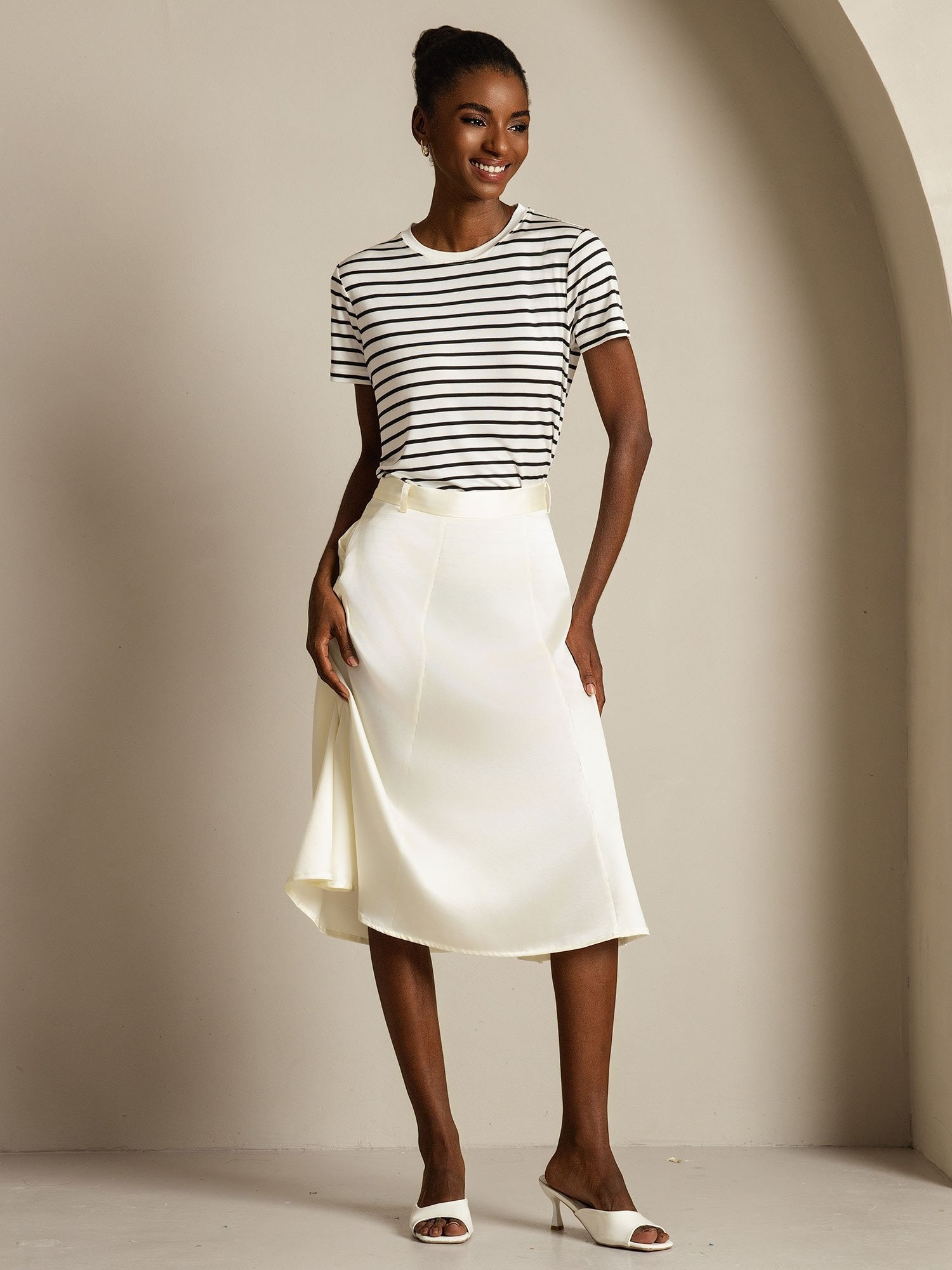 [WhiteStripe] SilkSilky Pure Silk Crew Women's T-Shirt 008