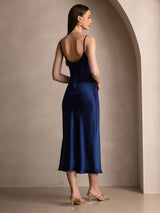 [Dark Blue] SilkSilky  Spaghetti Strap V Neck Dress 002