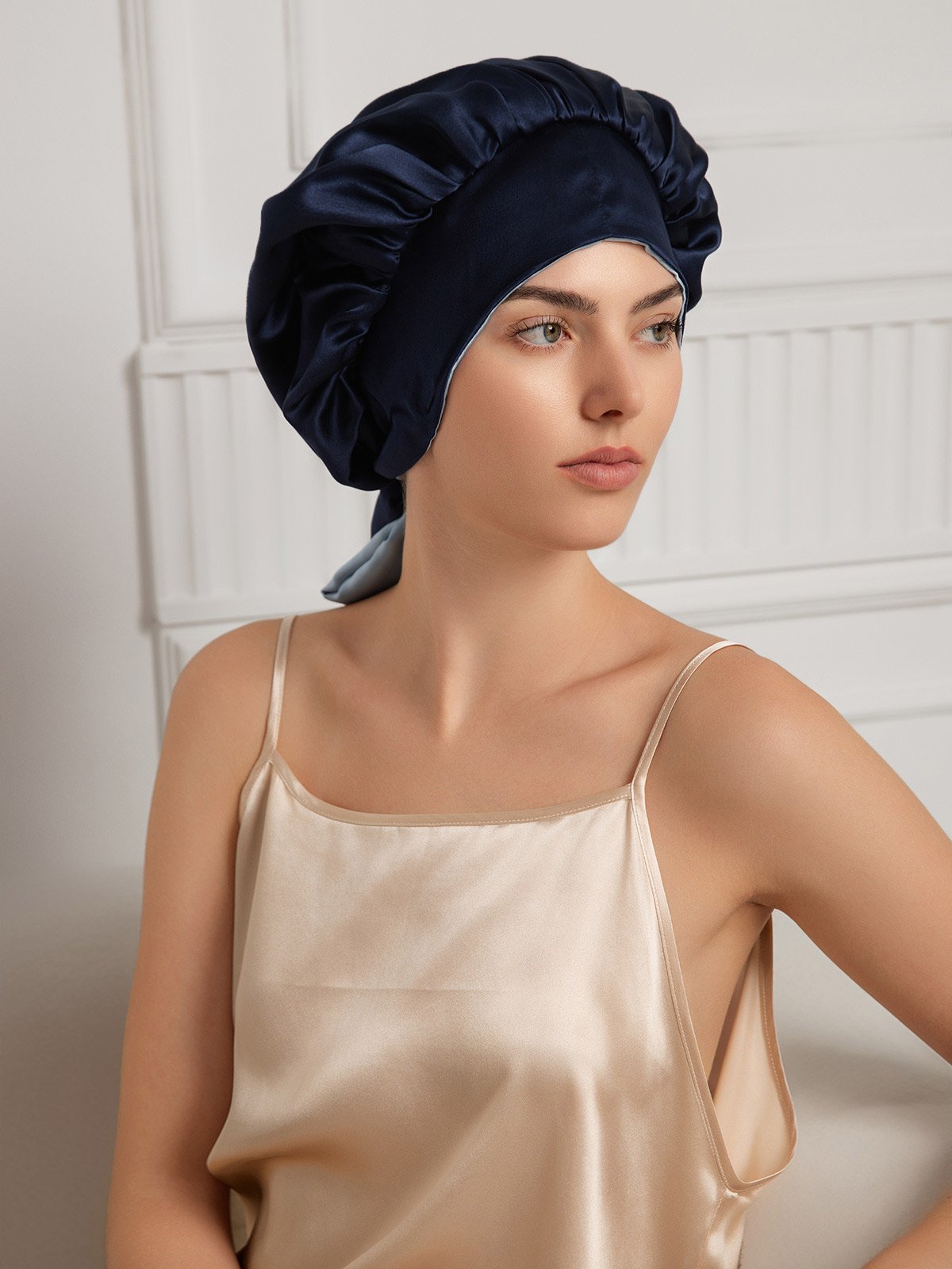 SilkSilky  Pure Silk Sleep Cap DarkBlue 002