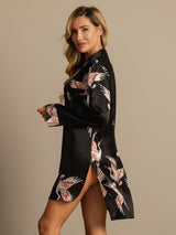 [Black] SilkSilky  19Momme Long Sleeve Notch Collar Nightshirt 003