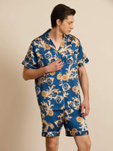 [Navy Dragon] SilkSilky  Short Sleeve Notch Collar Men's Pajamas 001