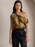 SilkSilky-US-19Momme-Silk-Blend-Sleeveless-One-Shoulder-Women's-T-Shirt-Brown-004