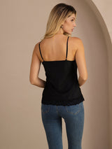 [Black] SilkSilky Spaghetti Strap V Neck Camisole Top 002