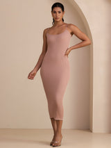 [Pink] SilkSilky Spaghetti Strap Square Neck Dress 003
