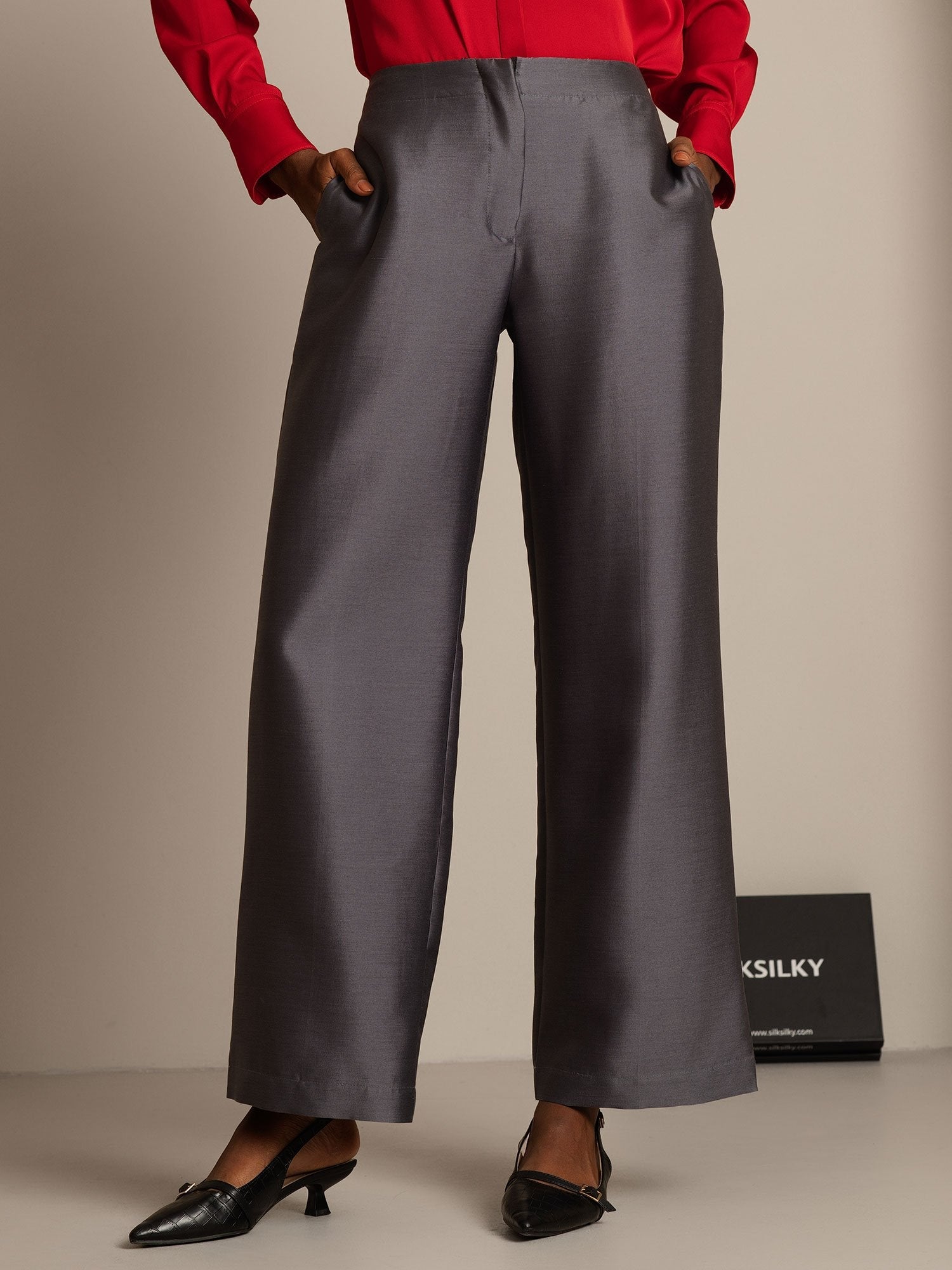 [Gray] SilkSilky  32Momme Silk Womens Pants 001,