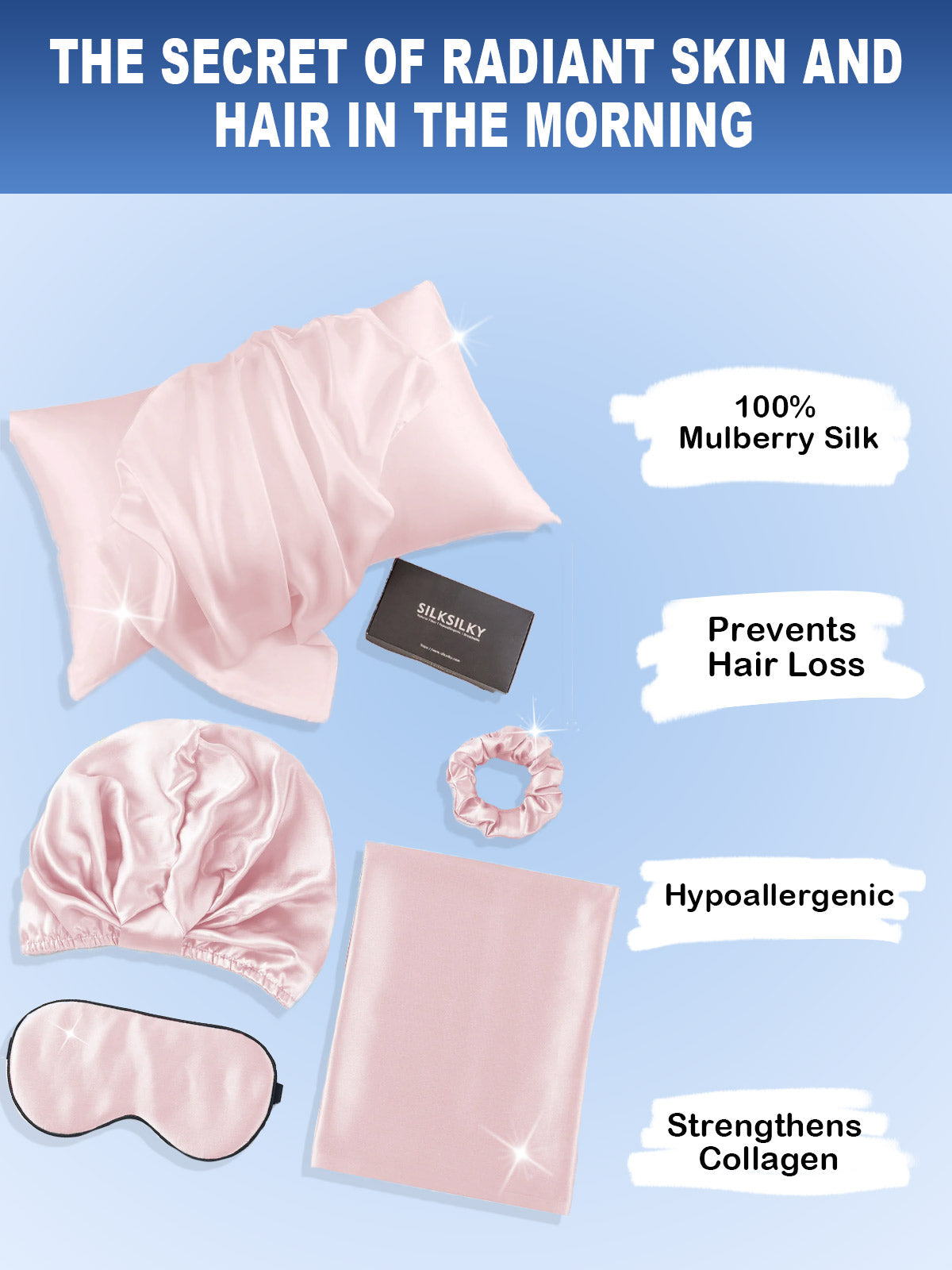 SilkSilky US 19Momme Pure Silk Pillowcase Set Pink 002